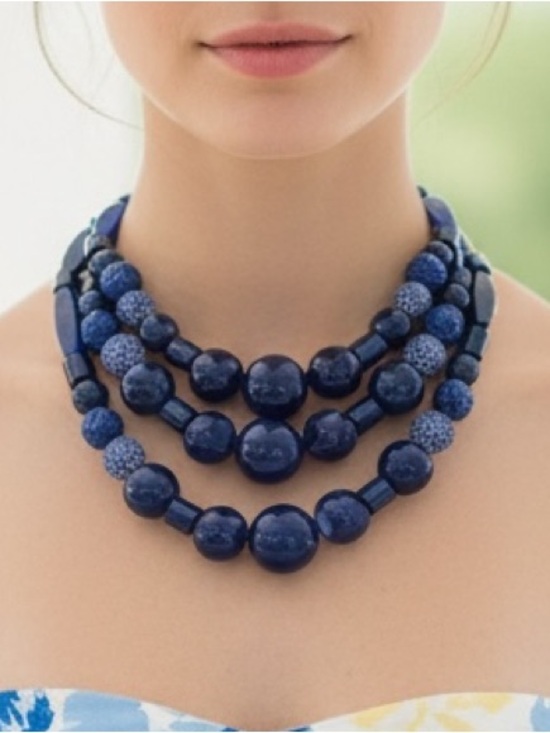 Chico's Jewelry - CHICO’S TRIPLE STRAND COBALT BLUE BEADED STATEMENT NECKLACE Chunky Layered